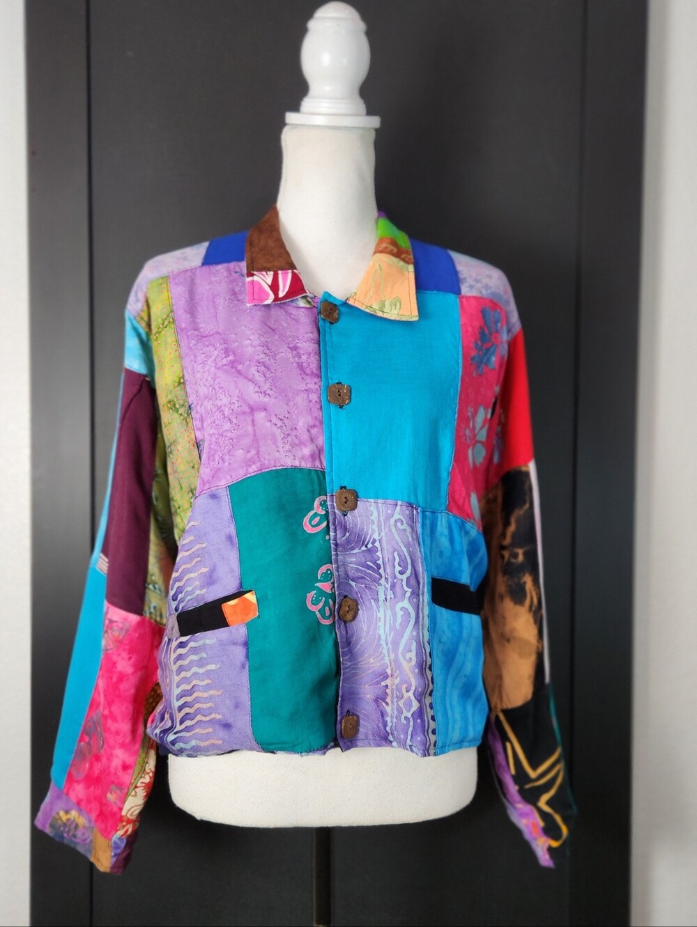 Kosi Bali Collection Patchwork Jacket Vintage 90s Art To Wear Size M